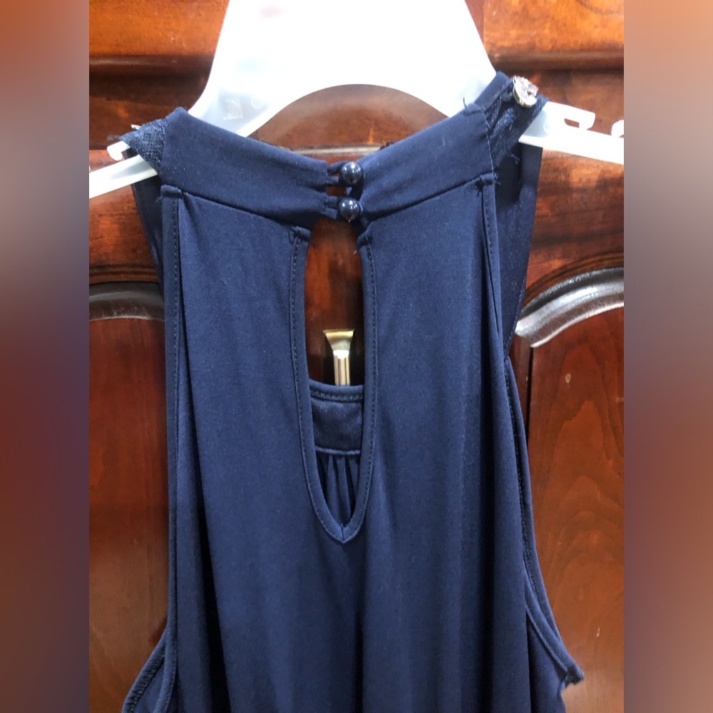 2/$30 Espresso Navy Blue Wide Leg Jumpsuit Sleeveless Halter Neck Dressy Sz M - Picture 9 of 11